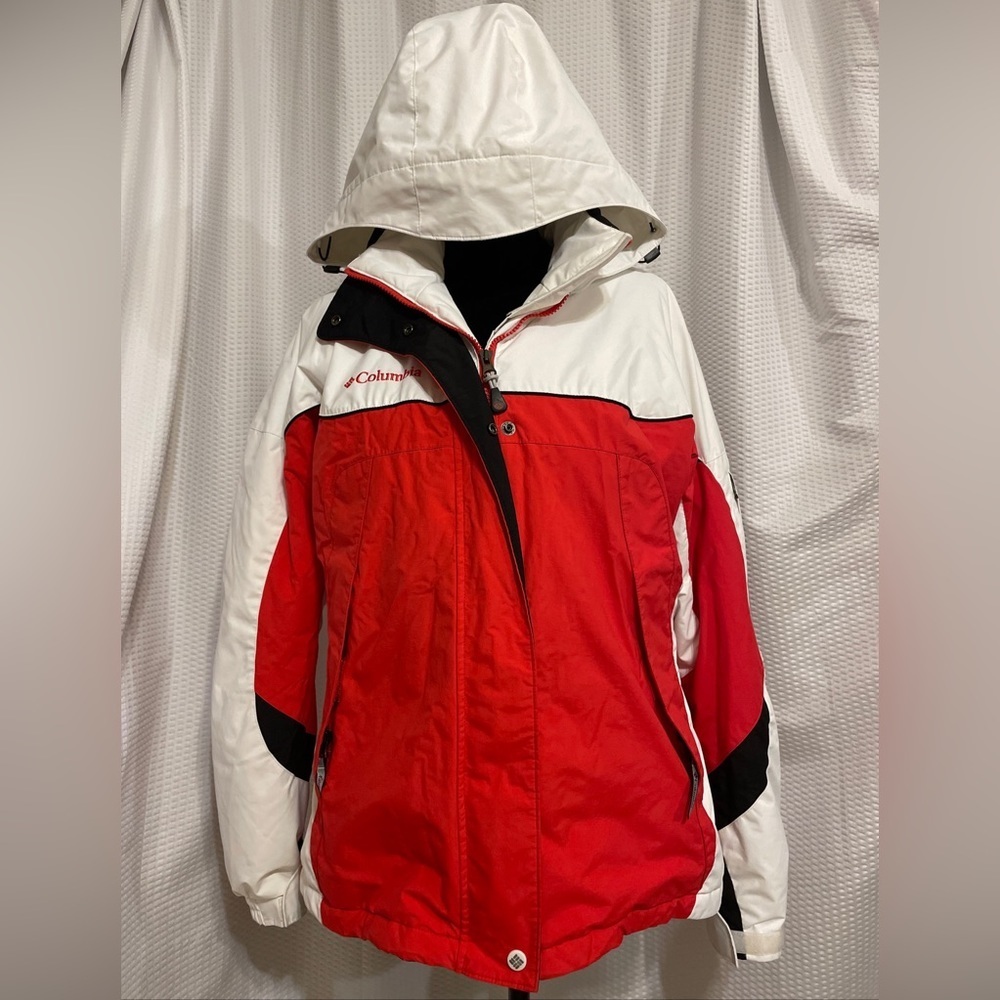 Columbia Red And White Waterproof Coat Women’s Size Large